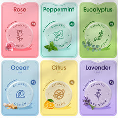 CalmNFiz six-scent collection, colorful steamers arranged for a customizable shower.
