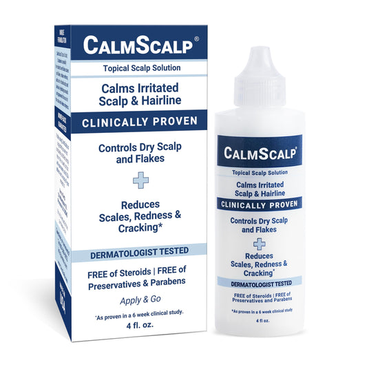 CalmScalp bottle-front showing a calming scalp care solution for daily relief