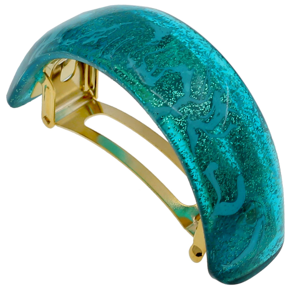 Camila Paris CP3300 turquoise barrette closeup for secure hold on fine hair.