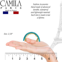 Camila Paris CP3300 turquoise barrette open clasp for easy styling access.