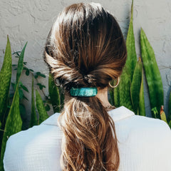 Camila Paris CP3300 turquoise barrette sideview showing sleek design and strong grip.