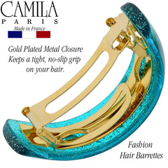 Camila Paris CP3300 turquoise barrette worn for everyday elegant styling.