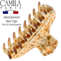 Camila Paris CP3307 orange butterfly clip in hair secures volume with no slip.