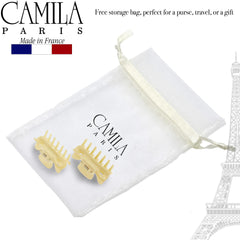 Pair of cream clips shown in a quick updo for casual and formal looks