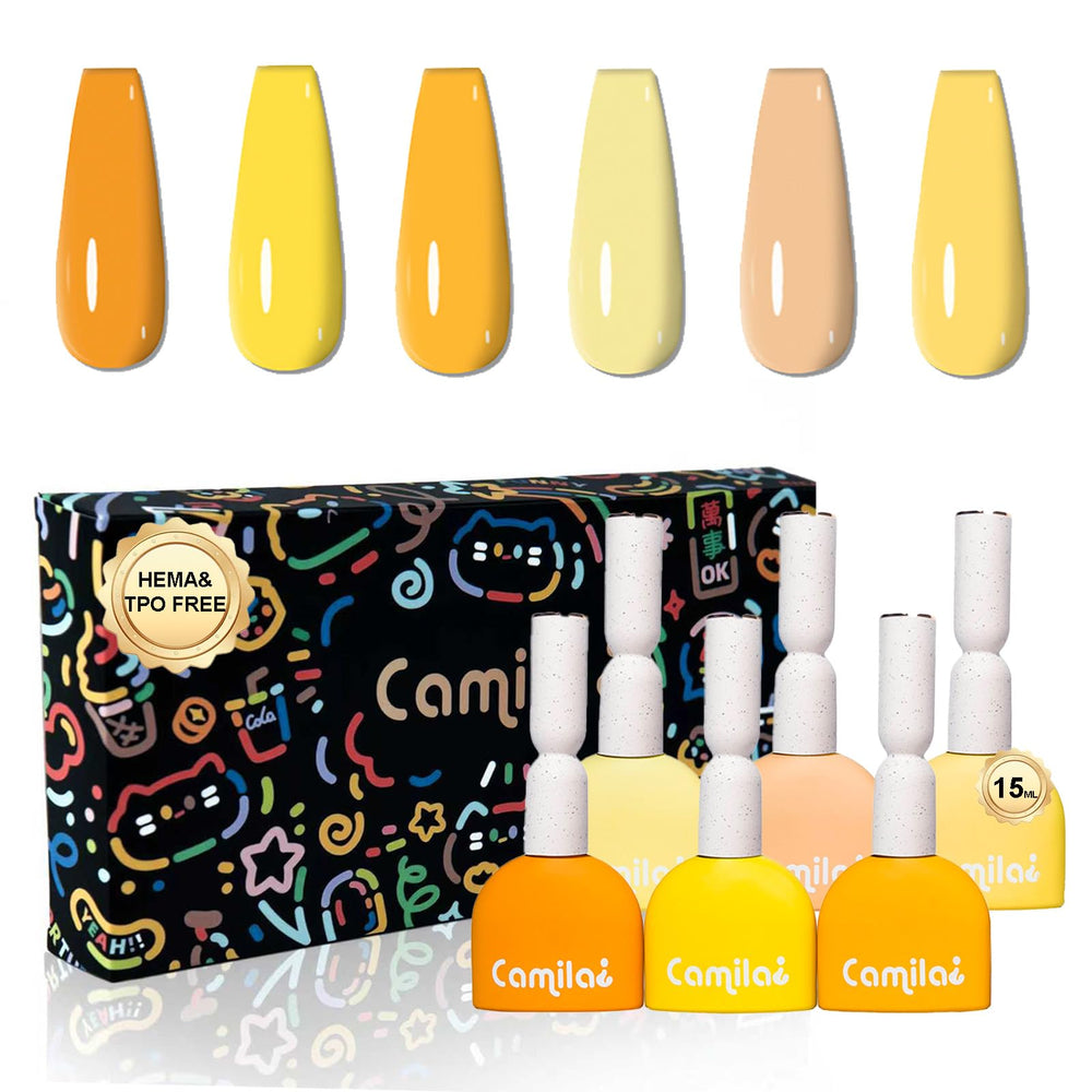 Camila yellow gel nail polish set bottle design for quick color identification