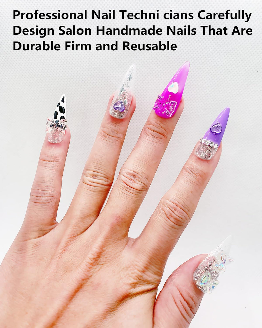 CAMILCY armor-tip nails with silver pink diamonds for elegant flair.