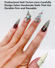 CAMILCY nails with black silver diamonds for a bold, elegant finish