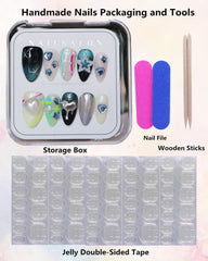 CAMILCY colorful blue diamonds nails add playful elegance for parties.