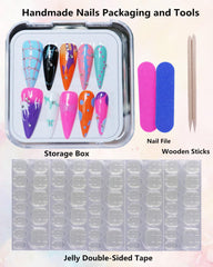 CAMILCY nails with colorful pink diamonds hand-painted design.