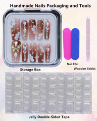 CAMILCY nails with diamond embellishments in close-up detail.