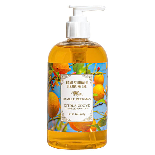 Camille Beckman Citrus Grove hand wash pump delivers gentle cleansing and conditioning.