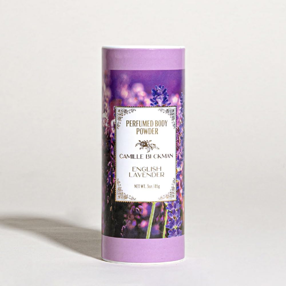 Camille Beckman powder being dabbed into the hand for cooling, refreshing application