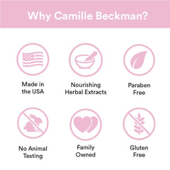 Three Camille Beckman glycerine rosewater bars displayed for easy handling and gifting.