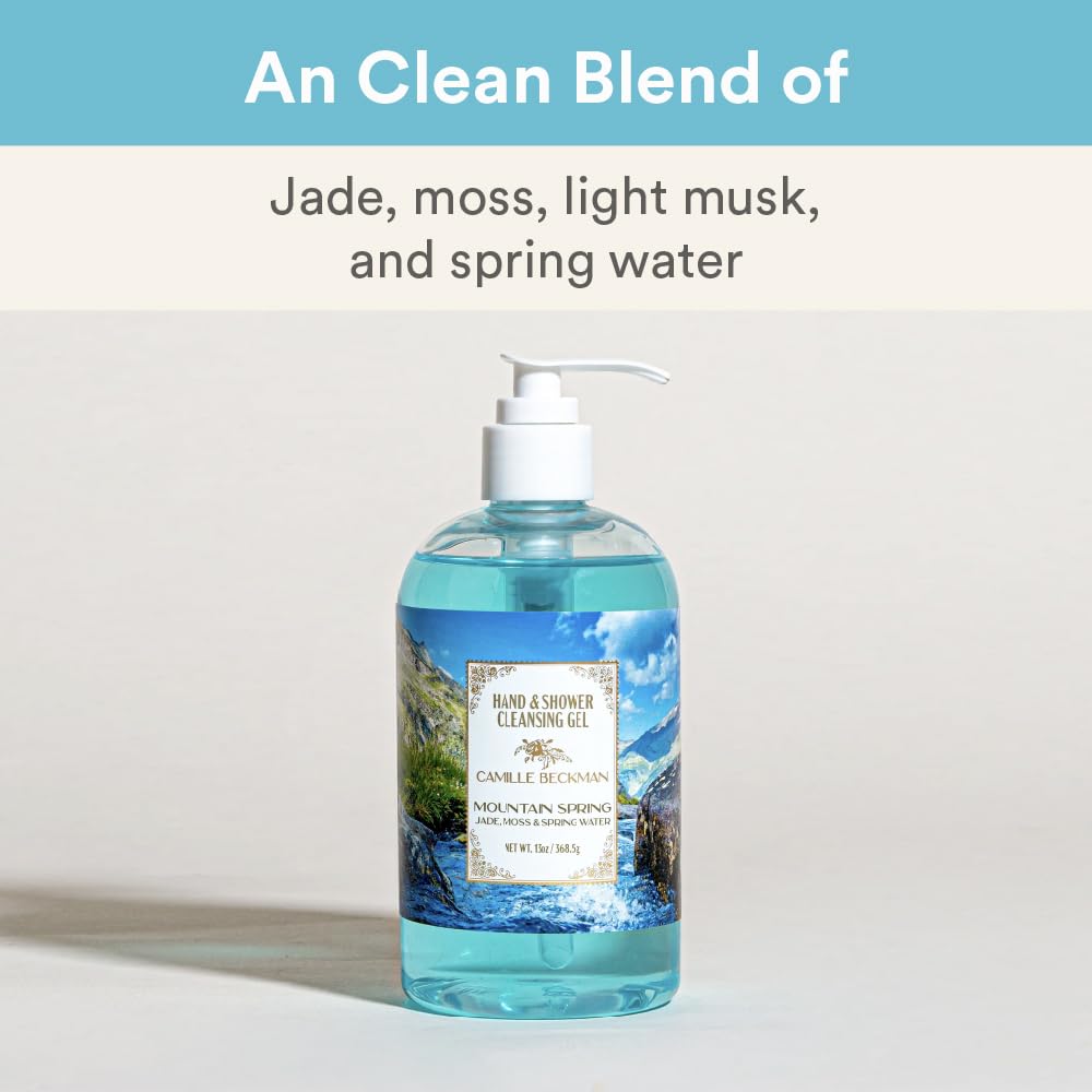 Close-up of hand lather showing moisturizing formula by Camille Beckman Mountain Spring.