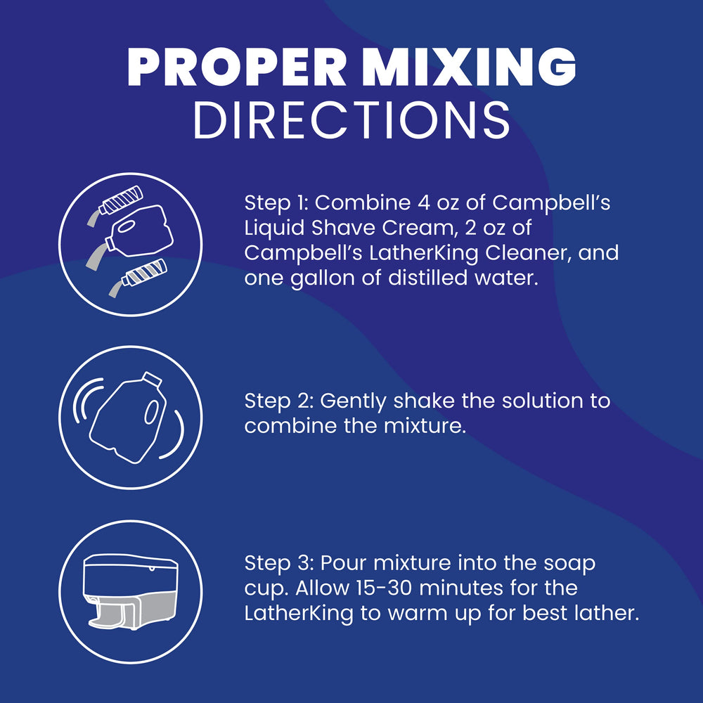 Step-by-step prep scene: Campbell's cream with LatherKing cleaner and water.