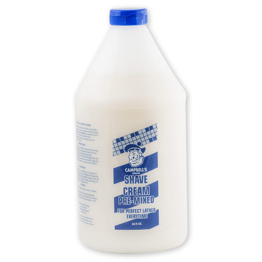 Campbell’s Pre-Mixed Shave Cream bottle pour creates dense, smooth lather.