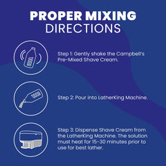 Campbell’s Pre-Mixed Shave Cream is LatherKing-compatible for faster setups.