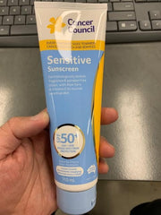 Cancer Council Sensitive Sunscreen SPF50+ on skin for smooth, hydrated protection.