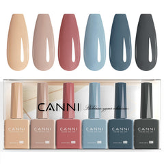 CANNI gel set bottle view shows color-accurate brown nude blue shades for at-home manicure