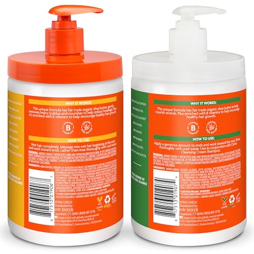 Shower shelf with Cantu shampoo and conditioner pack.