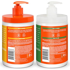 Shower shelf with Cantu shampoo and conditioner pack.