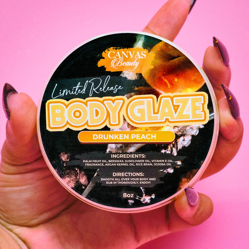 Canvas Beauty Body Glaze Drunken Peach skin glow after application.