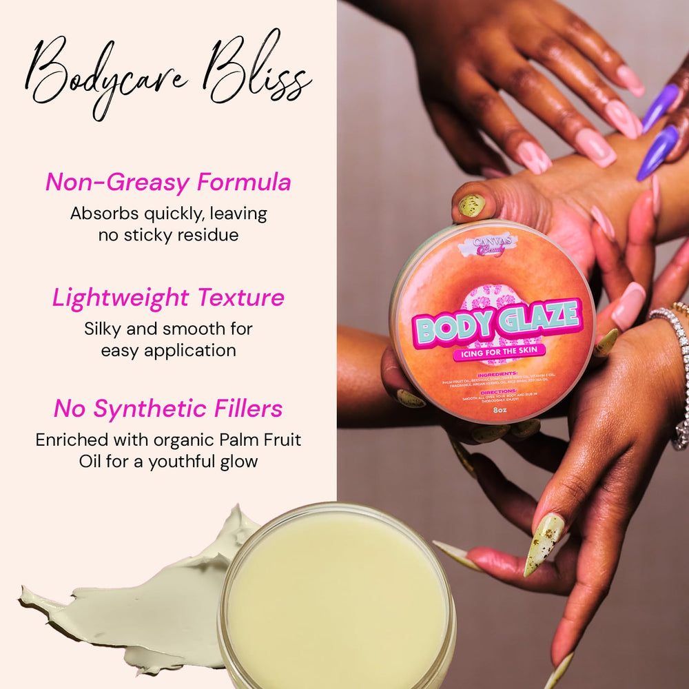 Canvas Beauty Glayze application closeup shows silky glide