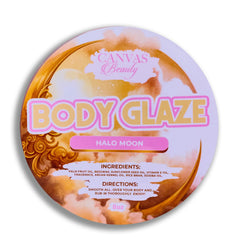 Canvas Beauty Body Glaze Halo Moon jar close-up shows creamy texture for intense hydration.