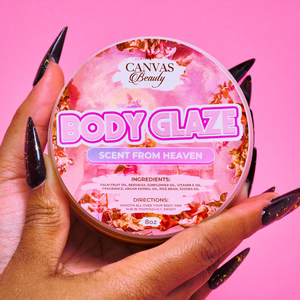 Canvas Beauty Body Glaze finish image highlights weightless moisture and lasting fragrance