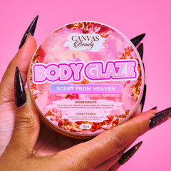 Canvas Beauty Body Glaze finish image highlights weightless moisture and lasting fragrance