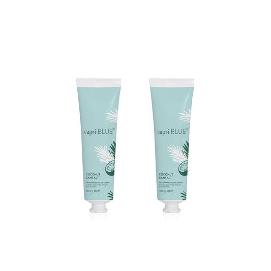 Capri Blue Flora Edit Coconut Santal hand cream tube in mint green provides deep hydration.