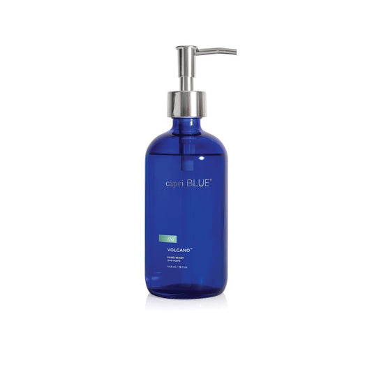 Capri Blue Volcano hand wash bottle front adds vibrant cobalt color to your sink.
