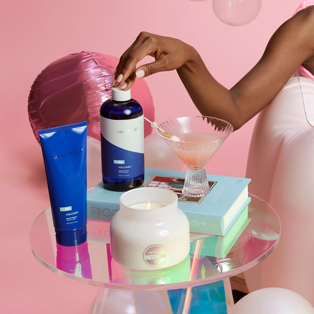Capri Blue Volcano Bubble Bath vegan formula emphasizes cruelty-free skincare and gentle cleansing.