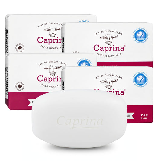Caprina Fresh Goat Milk Bar Soap Original 4-pack with creamy lather for daily cleansing.
