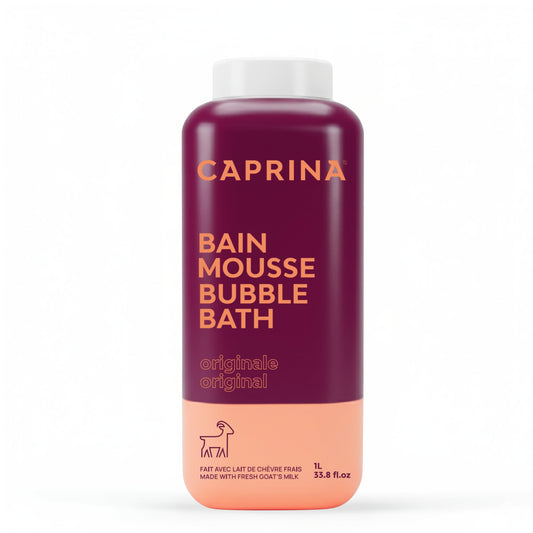 Caprina Fresh Goat's Milk Bubble Bath bottle with rich foam for a hydrating soak.