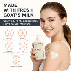 Caprina Goat's Milk Body Lotion texture close-up shows creamy absorption