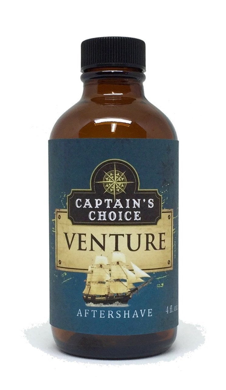 Captain's Choice Venture citrus scent splash delivering a refreshing, post-shave feel.