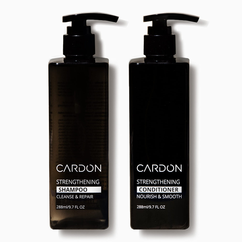 Cardon Hair Growth Set shampoo bottle highlights a strengthening formula for men.