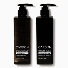 Cardon Hair Growth Set shampoo bottle highlights a strengthening formula for men.