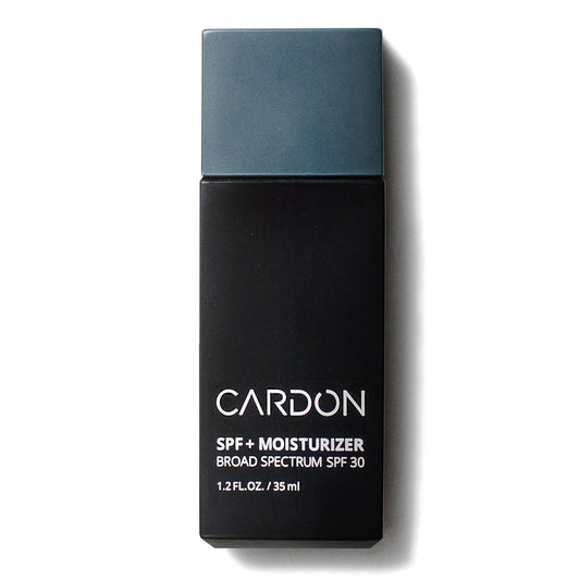 Cardon Men's SPF 30 face moisturizer bottle showing lightweight hydration without shine.