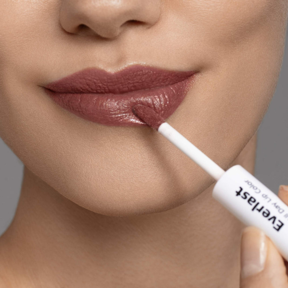 Close-up of gloss finish on Careline Everlast Milk Chocolate lip color.