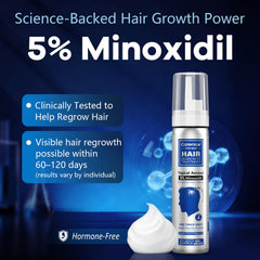 CARENICE Minoxidil Foam dispenser releasing foam onto scalp for application.