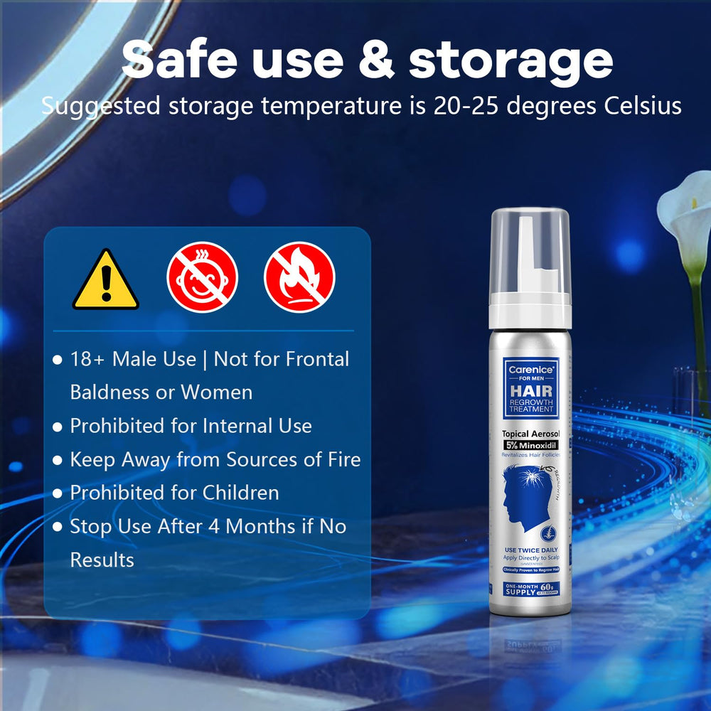 CARENICE Unscented Minoxidil Foam container suitable for sensitive skin.
