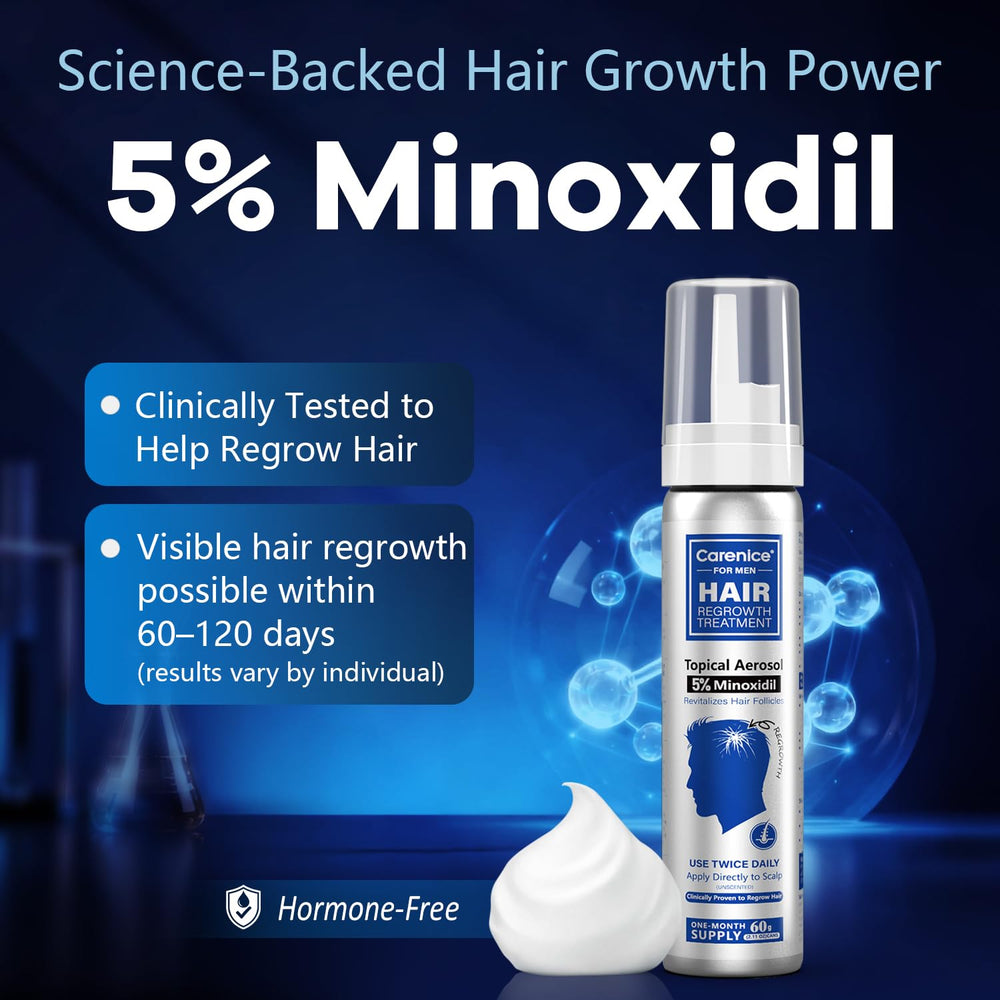 CARENICE Unscented Minoxidil Foam for Men suitable for discreet use.