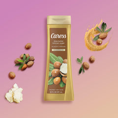Caress Body Wash ingredients label visible on bottle.
