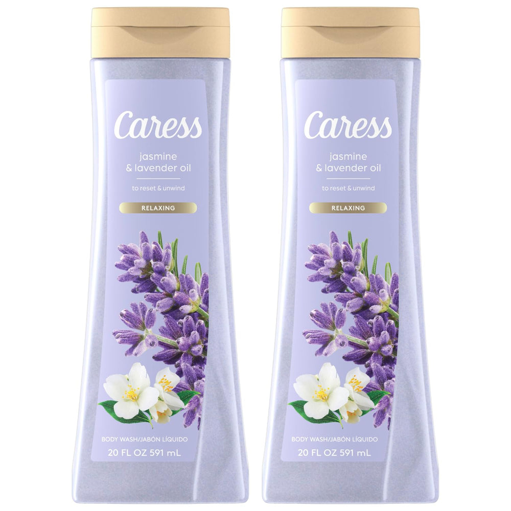 Caress Relaxing Jasmine Lavender bottle ready for a calming shower experience