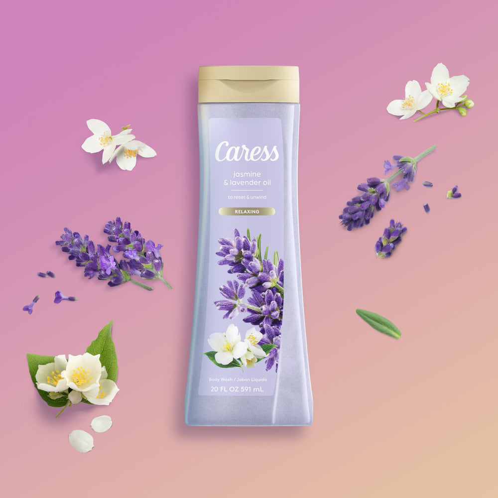 Caress Relaxing Jasmine Lavender texture on skin suggests smooth cleansing and hydration