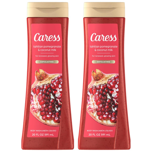Caress Tahitian Pomegranate & Coconut Milk bottle pour energizes your shower experience.