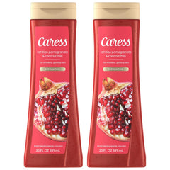 Caress Tahitian Pomegranate & Coconut Milk bottle pour energizes your shower experience.