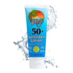 Caribbean Breeze reef-friendly SPF 50 lotion bottle with mango lime scent for everyday sun protection